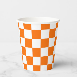 Gobelets En Papier Motif chèque À damiers blanc orange