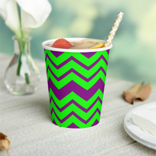 Gobelets En Papier Motif chevron zigzag vert violet