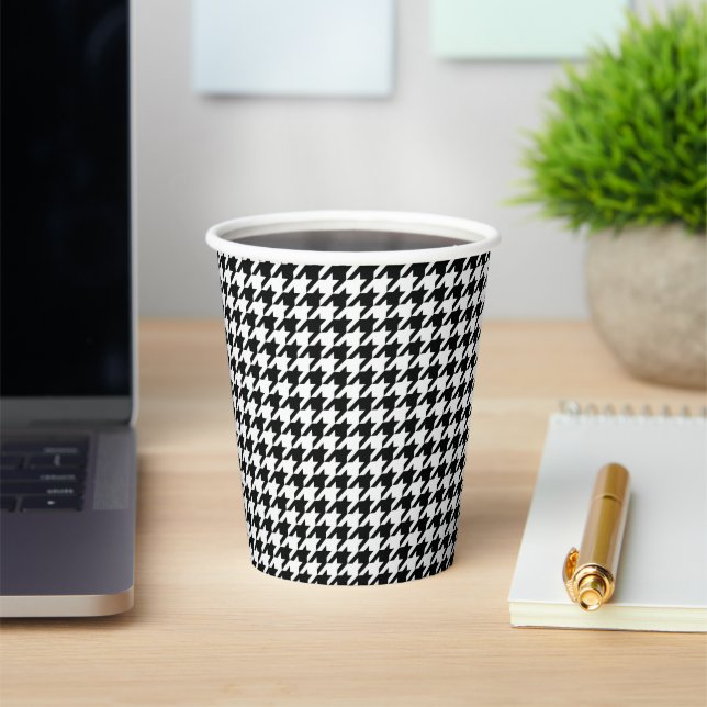 Gobelets En Papier Motif classique en Houndstooth : Noir & Blanc Vint (Insitu)