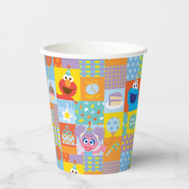 Gobelets En Papier Motif d'anniversaire Elmo, Abby et Cookie Monster (Recto)