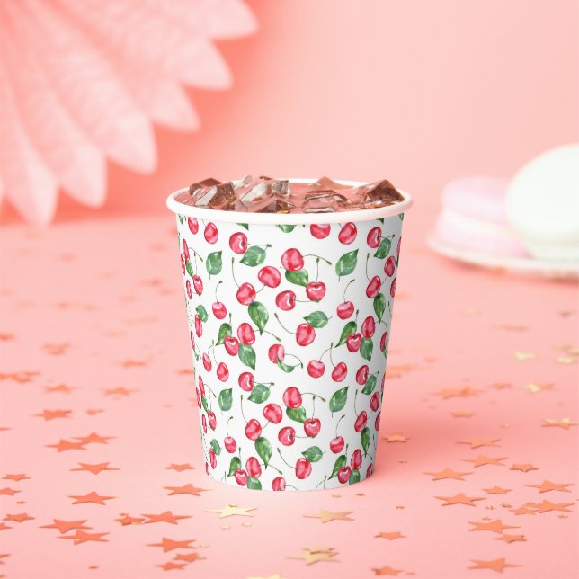 Gobelets En Papier Motif d'aquarelle cerise (Insitu)