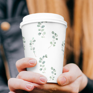 Gobelets En Papier Motif d'aquarelle Eucalyptus vert