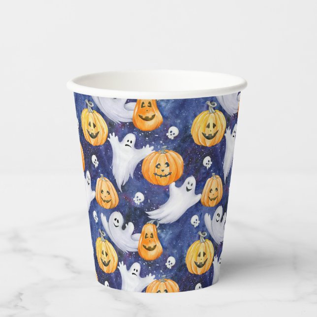 Gobelets En Papier Motif d'aquarelle Halloween (Recto)