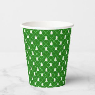 Gobelets En Papier Motif d'arbre de Noël vert festif