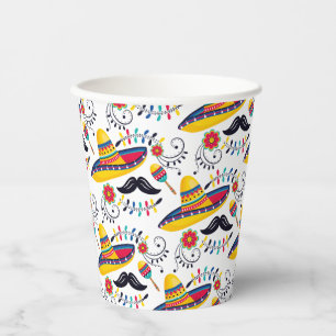 Gobelets En Papier Motif d'art populaire mexicain Sombreros, Moustach