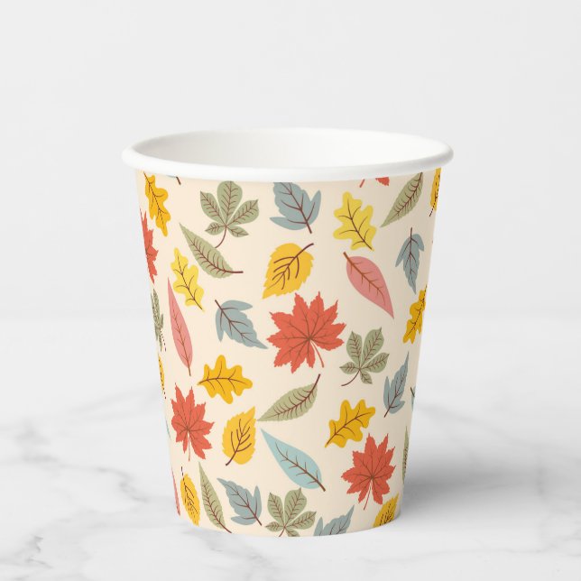 Gobelets En Papier Motif d'automne feuille colorée (Recto)