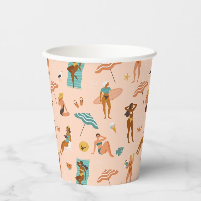 Gobelets En Papier Motif de bains de soleil de plage (Recto)