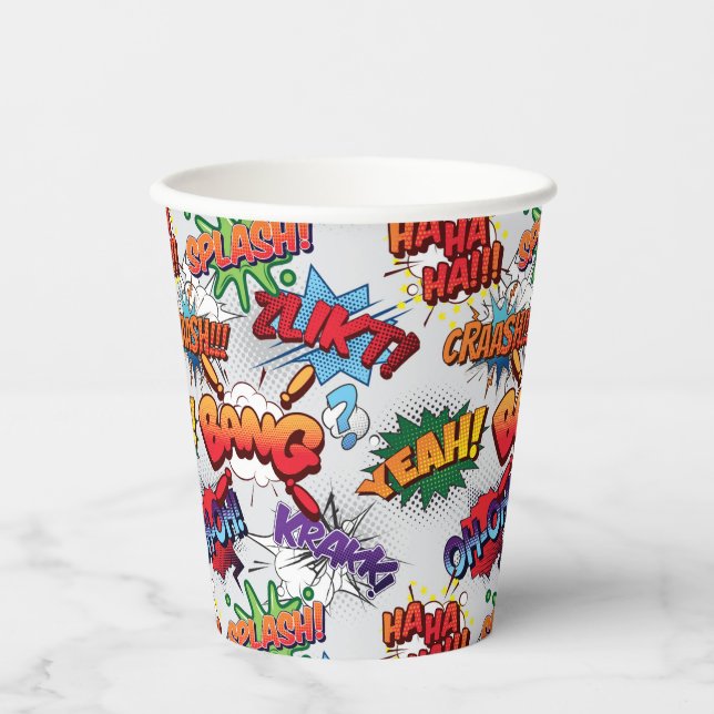 Gobelets En Papier Motif de bulle Superhero (Recto)