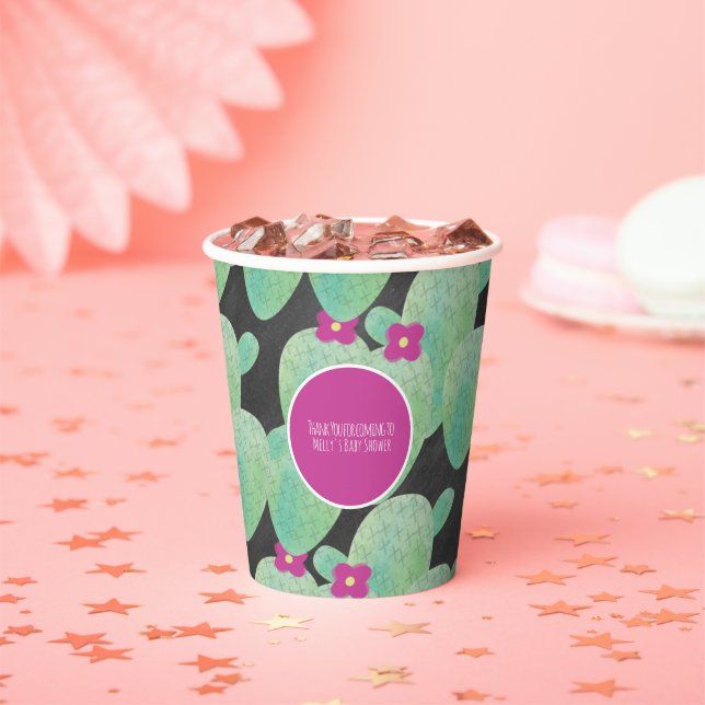 Gobelets En Papier Motif de cactus rose Merci (Insitu)