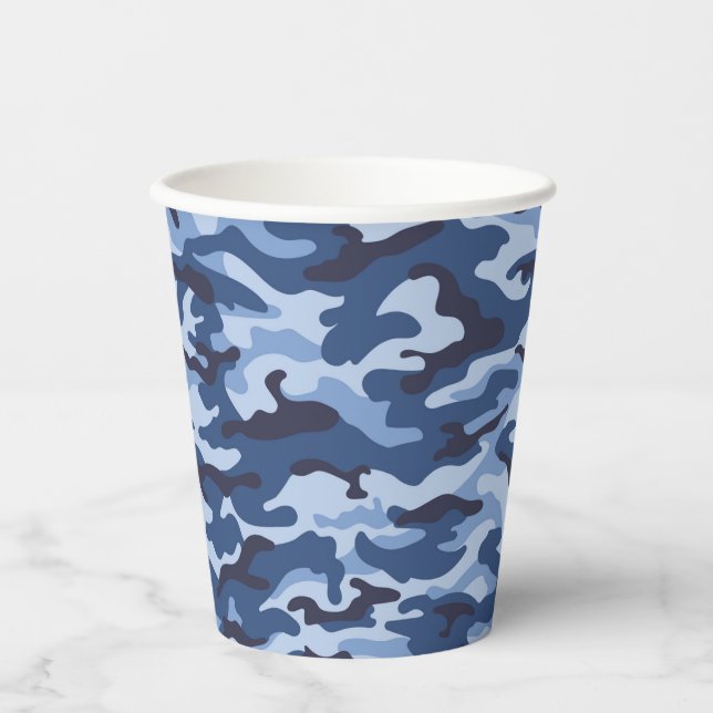 Gobelets En Papier Motif de camouflage bleu foncé (Recto)