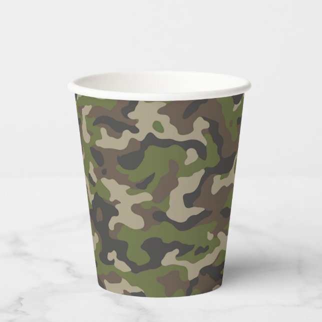 Gobelets En Papier Motif de camouflage vert (Recto)