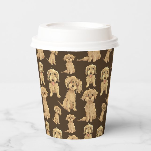Gobelets En Papier Motif de chien Brown labradoodle doré (Recto)