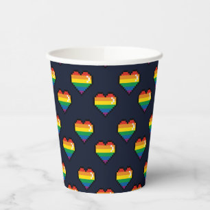 Gobelets En Papier Motif de coeur Rainbow 8 bits