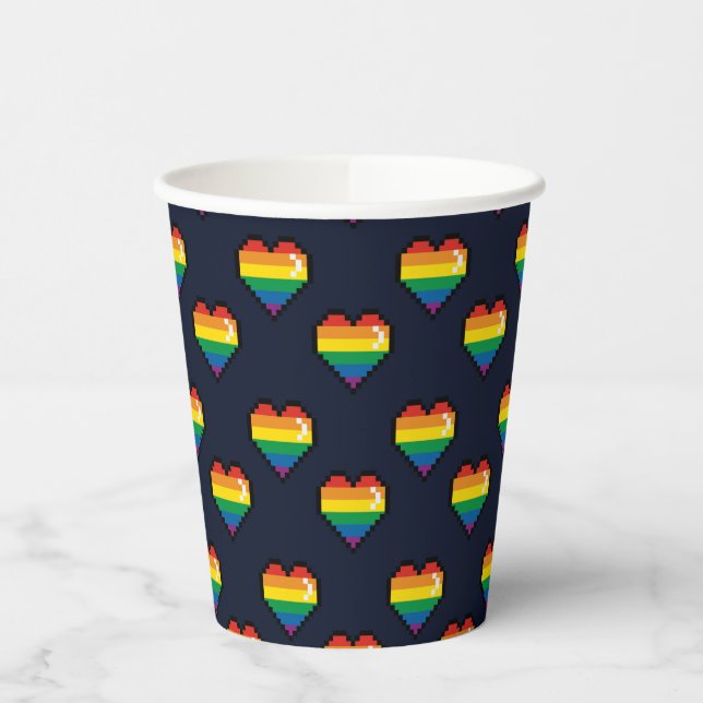 Gobelets En Papier Motif de coeur Rainbow 8 bits (Gauche)