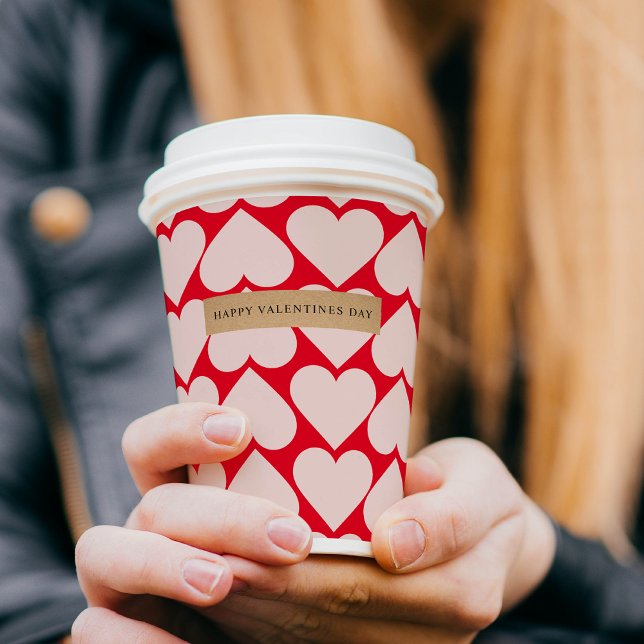 Gobelets En Papier Motif de coeur romantique et rouge moderne (Créateur téléchargé)