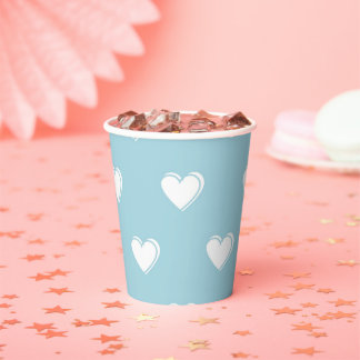 Gobelets En Papier Motif de cœur simple mignon bleu blanc