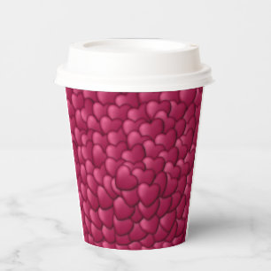 Gobelets En Papier Motif de coeurs rouges 3D romantiques-32322