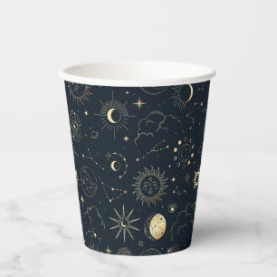 Gobelets En Papier Motif de constellation d'étoile d'or bleu minuit