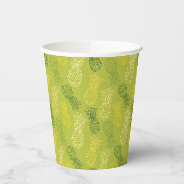 Gobelets En Papier Motif de contour d'ananas sur vert (Gauche)