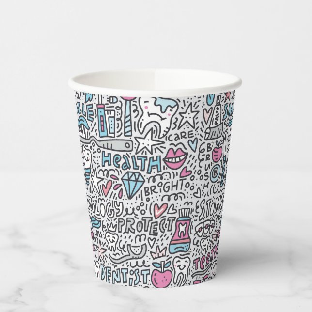 Gobelets En Papier Motif de dessin dentaire (Gauche)