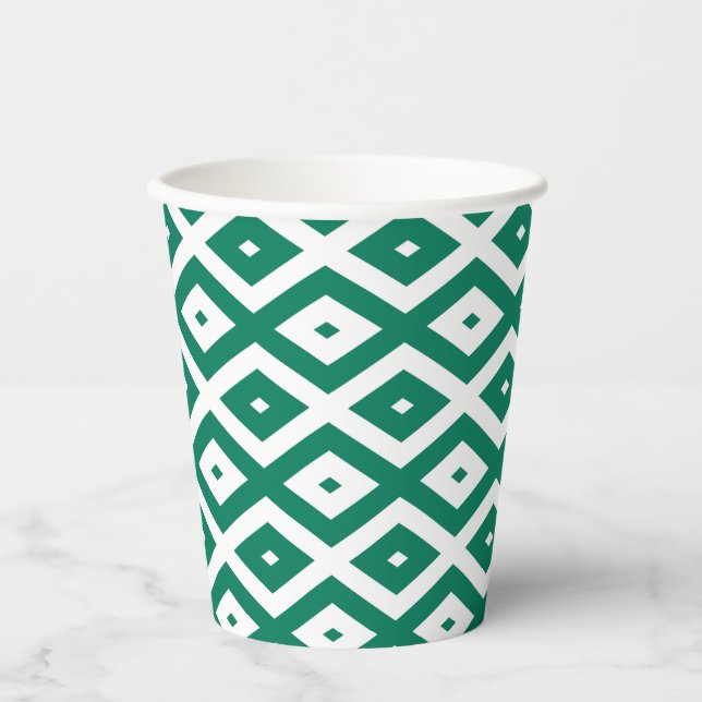 Gobelets En Papier Motif de diamant vert et blanc (Recto)