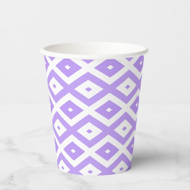 Gobelets En Papier Motif de diamants violet et blanc (Recto)