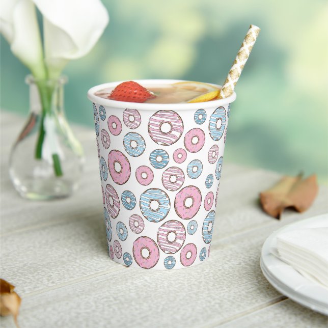 Gobelets En Papier Motif De Donuts, Donuts Roses, Donuts Bleus (Insitu)