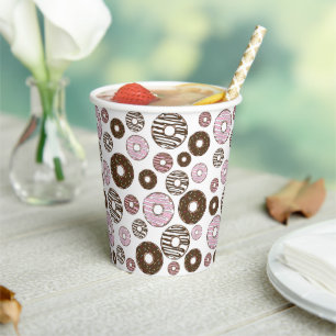 Gobelets En Papier Motif De Donuts, Donuts Roses, Donuts Brown