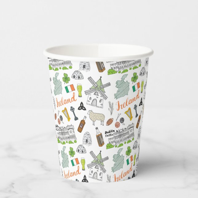 Gobelets En Papier Motif de Doodle Irlande (Gauche)