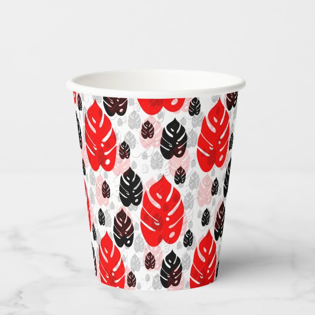 Gobelets En Papier Motif de feuille noir rouge (Recto)