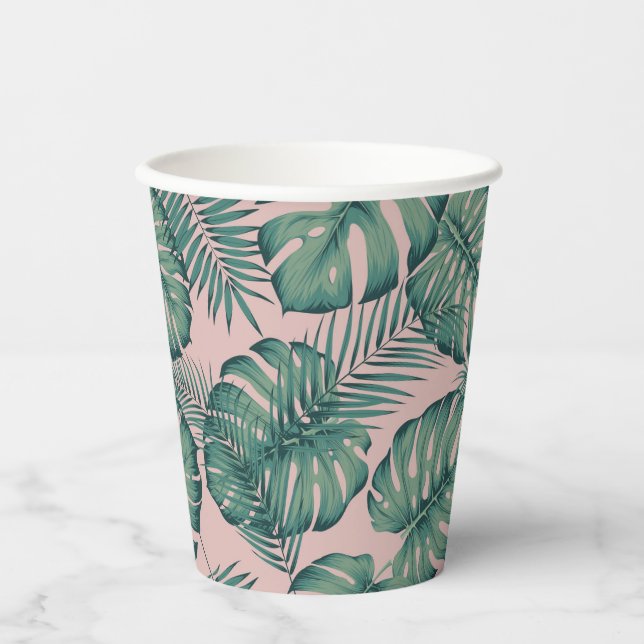 Gobelets En Papier Motif de feuille tropicale (Recto)