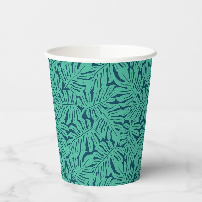 Gobelets En Papier Motif de feuille tropicale Monstera (Gauche)