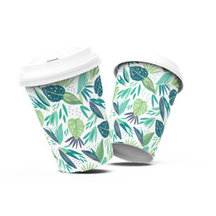 Gobelets En Papier Motif de feuilles vertes et blanches
