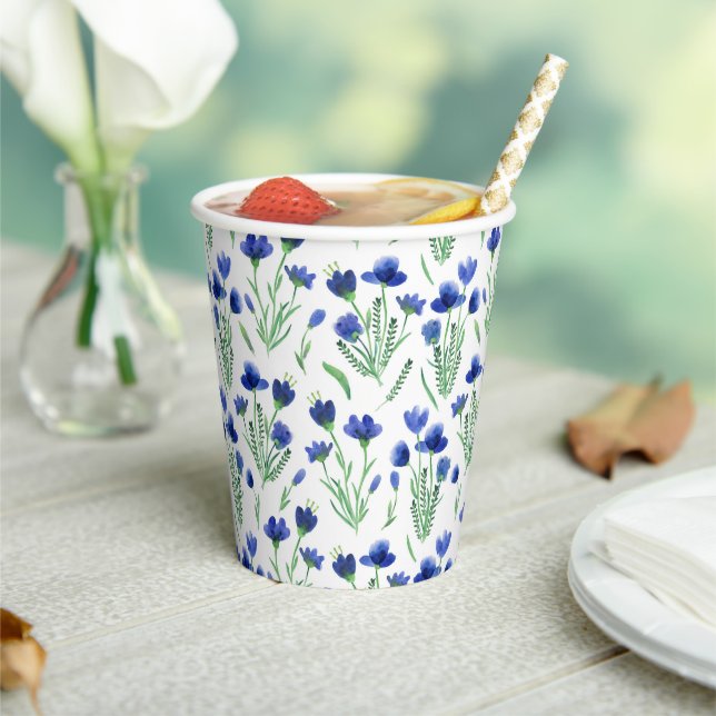 Gobelets en papier - Motif de fleurs bleues mignon (Insitu)