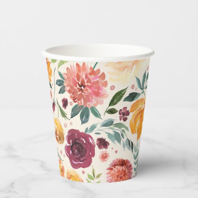 Gobelets En Papier Motif de fleurs d'automne vintage (Recto)