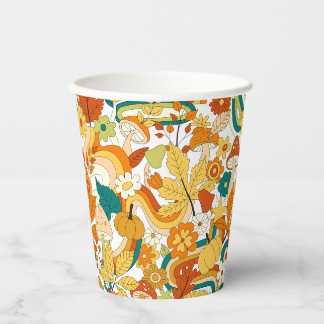 Gobelets En Papier Motif de fleurs de champignons Super rétro (Recto)
