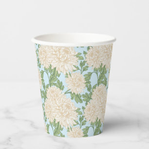 Gobelets En Papier Motif de fleurs de maman du jardin blanc