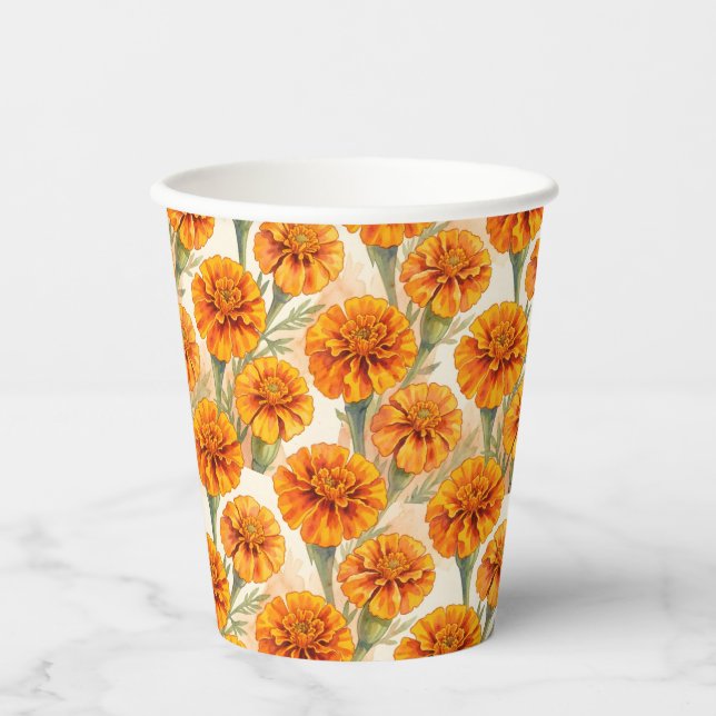 Gobelets En Papier Motif de fleurs de souci orange (Recto)