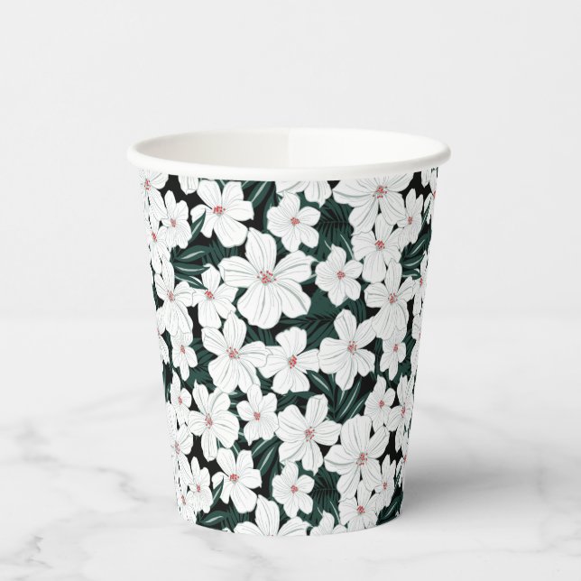Gobelets En Papier Motif de fleurs tropicales blanches (Gauche)