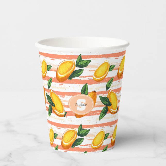 Gobelets En Papier Motif de fruits Mango avec Feuilles verts (Recto)