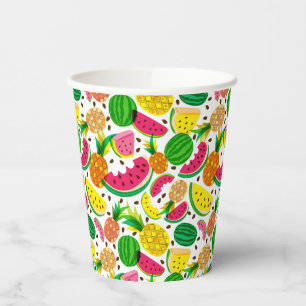 Gobelets En Papier Motif de fruits tropicaux rouge et jaune