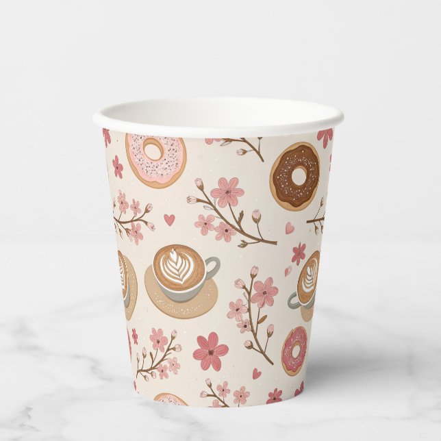 Gobelets En Papier Motif de housse de café Fleur de Cerisier (3) (Recto)