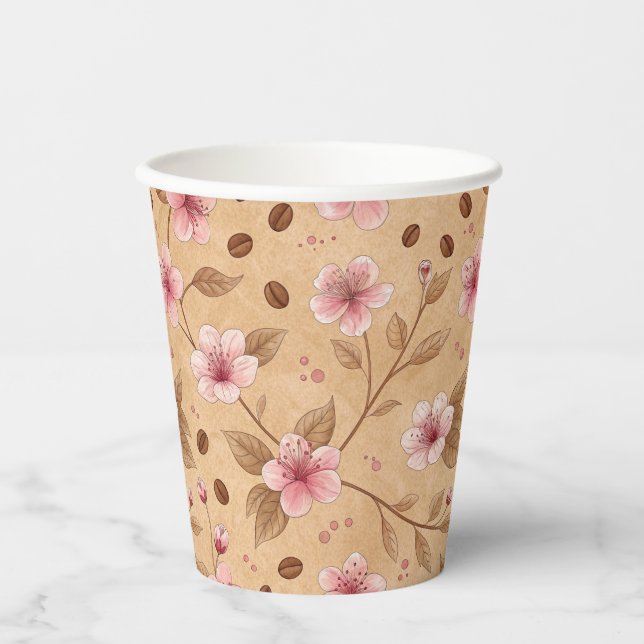 Gobelets En Papier Motif de housse de café Fleur de Cerisier (5) (Recto)