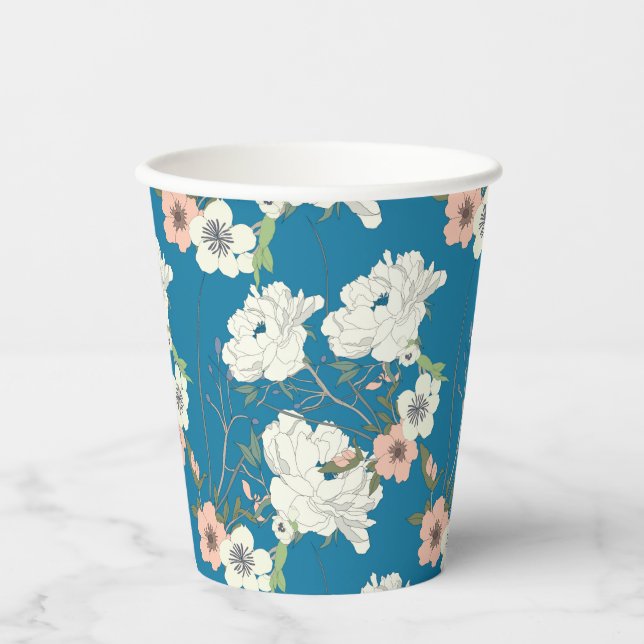 Gobelets En Papier Motif de jardin floral blanc (Recto)