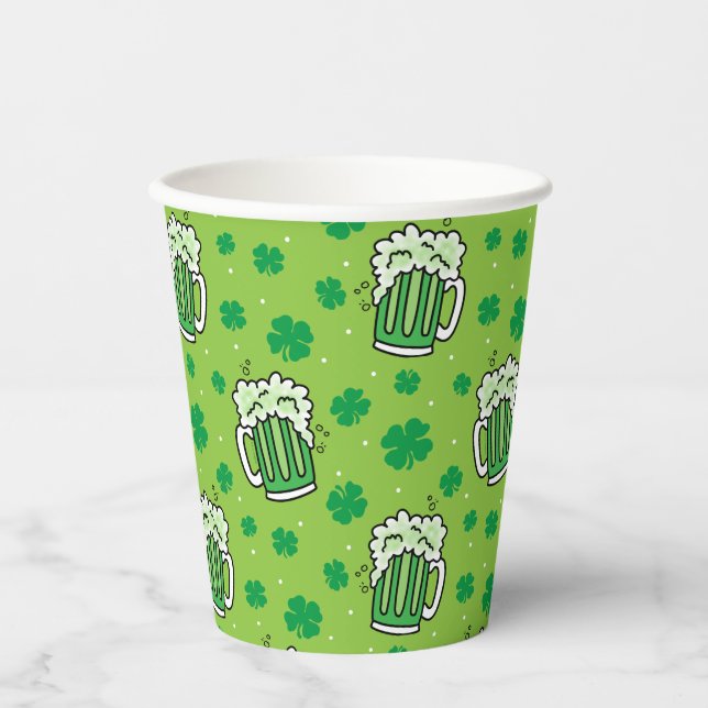 Gobelets En Papier Motif de la bière verte de la Saint Patrick (Recto)