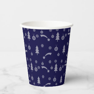 Gobelets En Papier Motif de Noël, arbres, étoiles et ornements