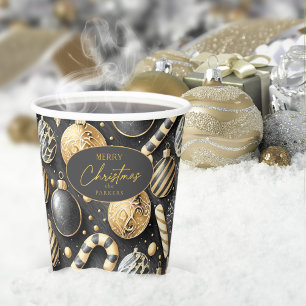 Gobelets En Papier Motif de Noël Black Gold #12 ID1009