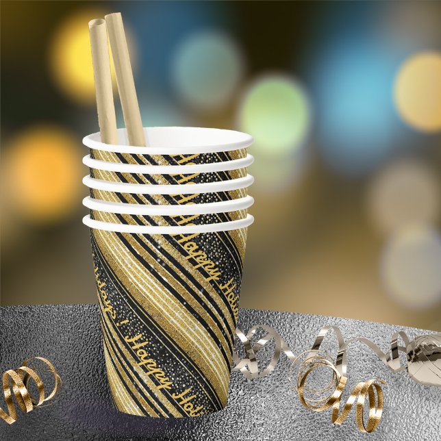 Gobelets En Papier Motif de Noël en or noir #28 ID1009 (Créateur téléchargé)