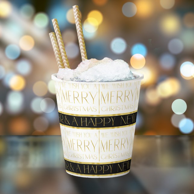 Gobelets En Papier Motif de Noël en or noir #35 ID1009 (Créateur téléchargé)