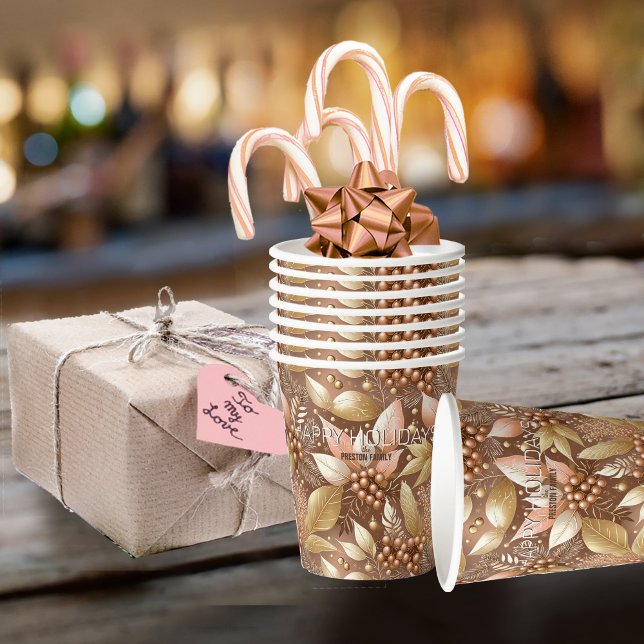 Gobelets En Papier Motif de Noël en or rose #8 ID1009 (Créateur téléchargé)